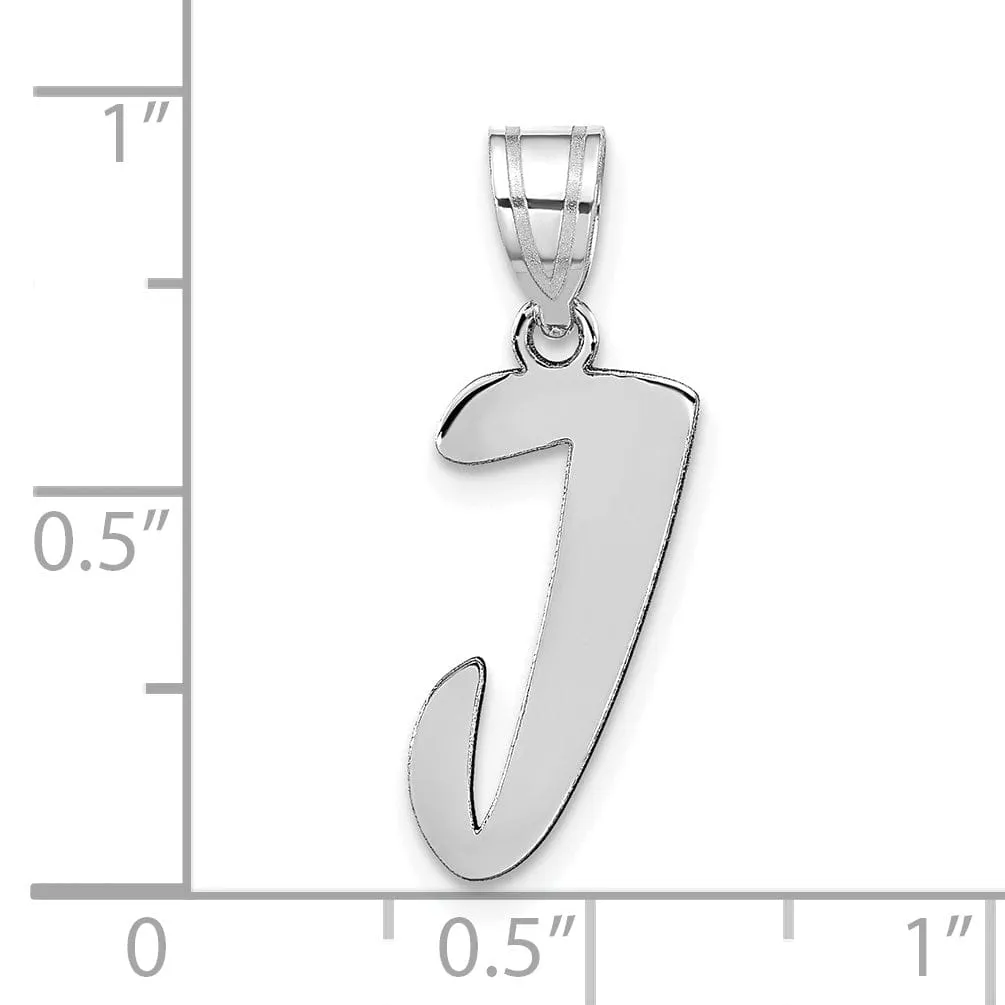 14k White Gold Script Design Letter J Initial Pendant