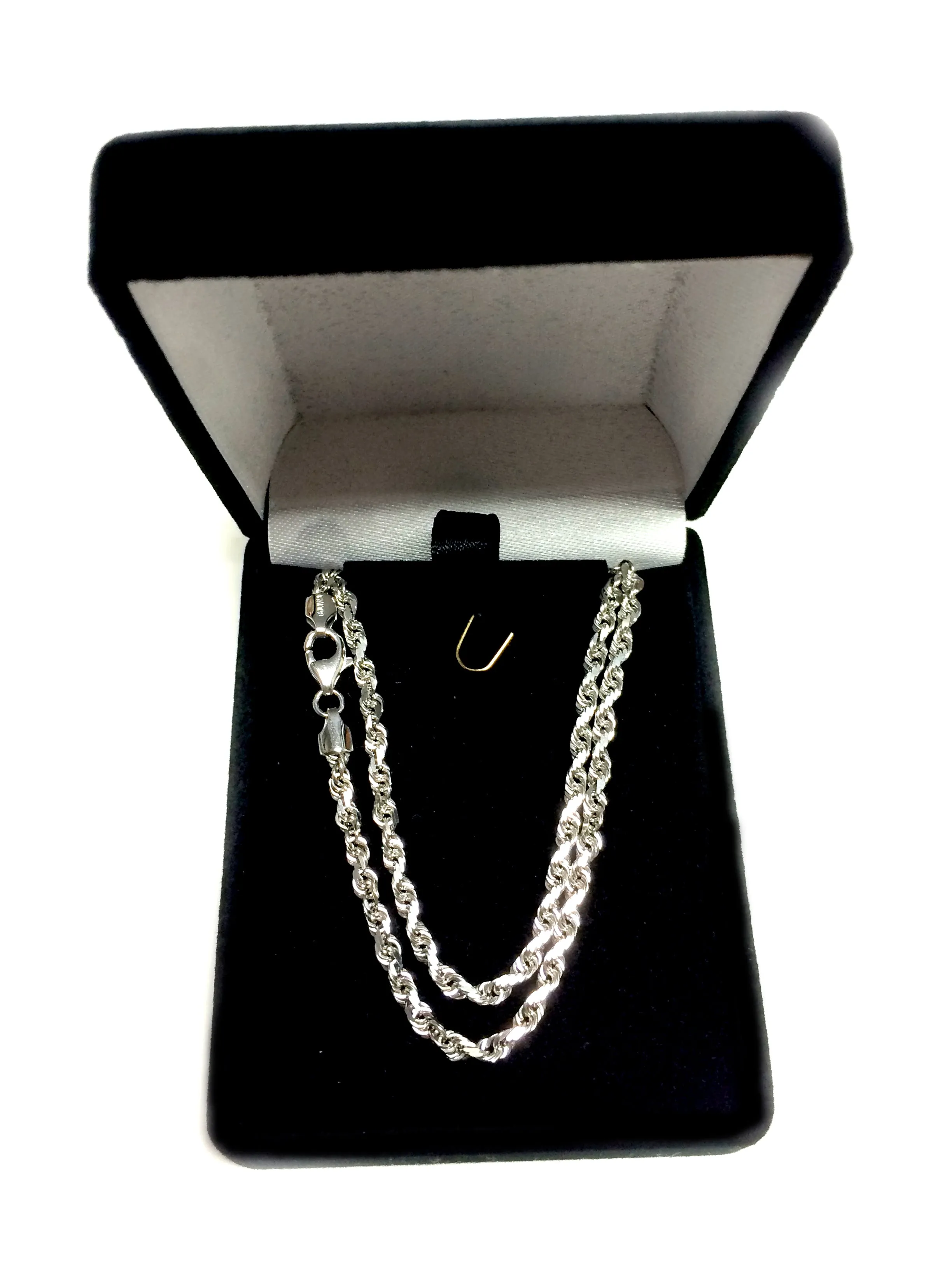 14k White Solid Gold Diamond Cut Rope Chain Necklace, 3mm