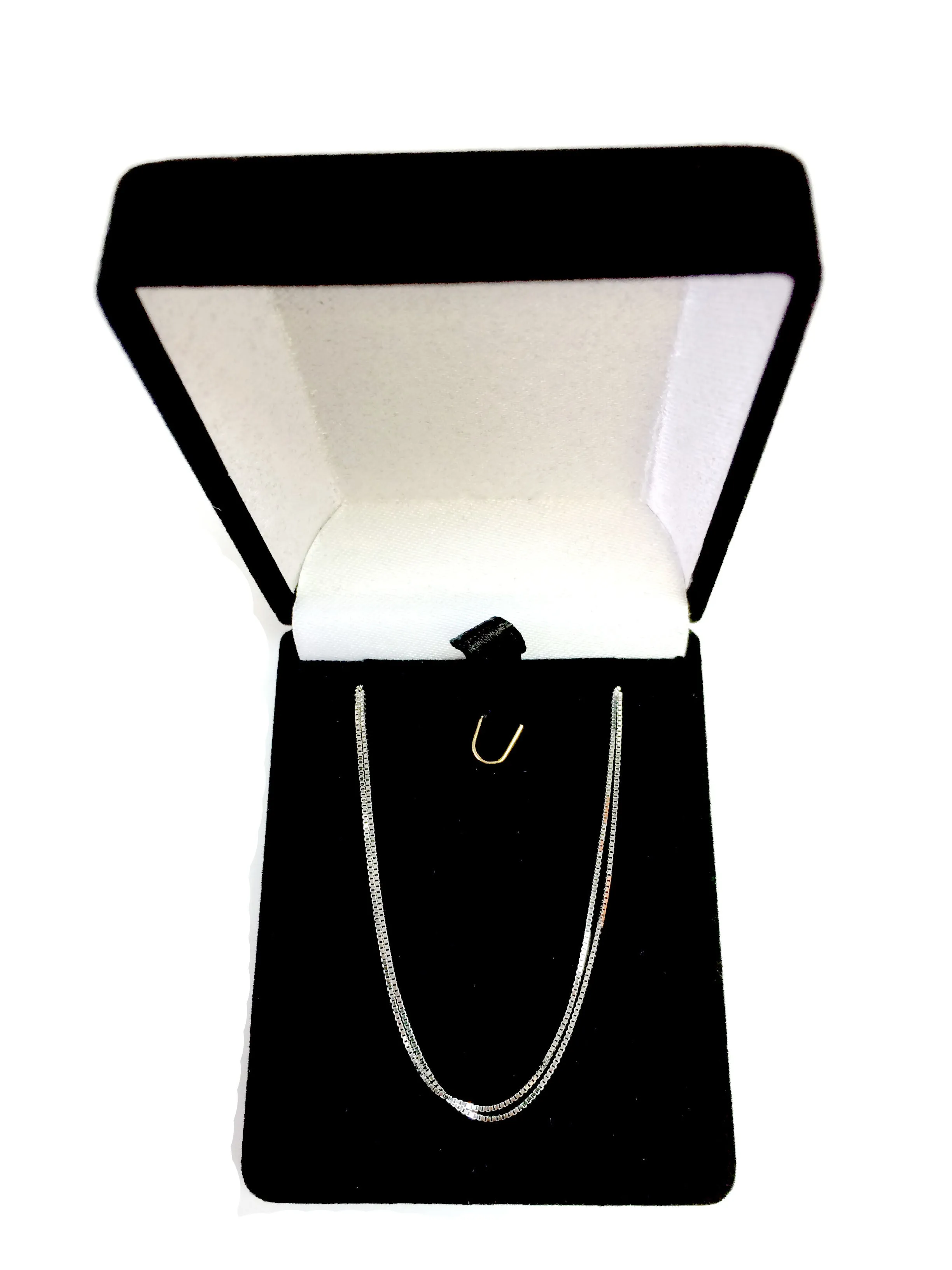 14k White Solid Gold Mirror Box Chain Necklace, 0.7mm