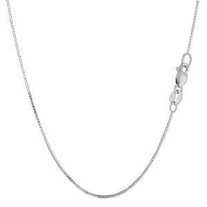 14k White Solid Gold Mirror Box Chain Necklace, 0.7mm