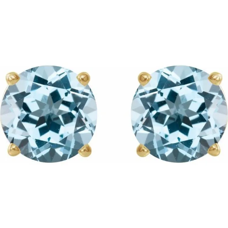 14K Yellow 7 mm Natural Sky Blue Topaz Stud Earrings