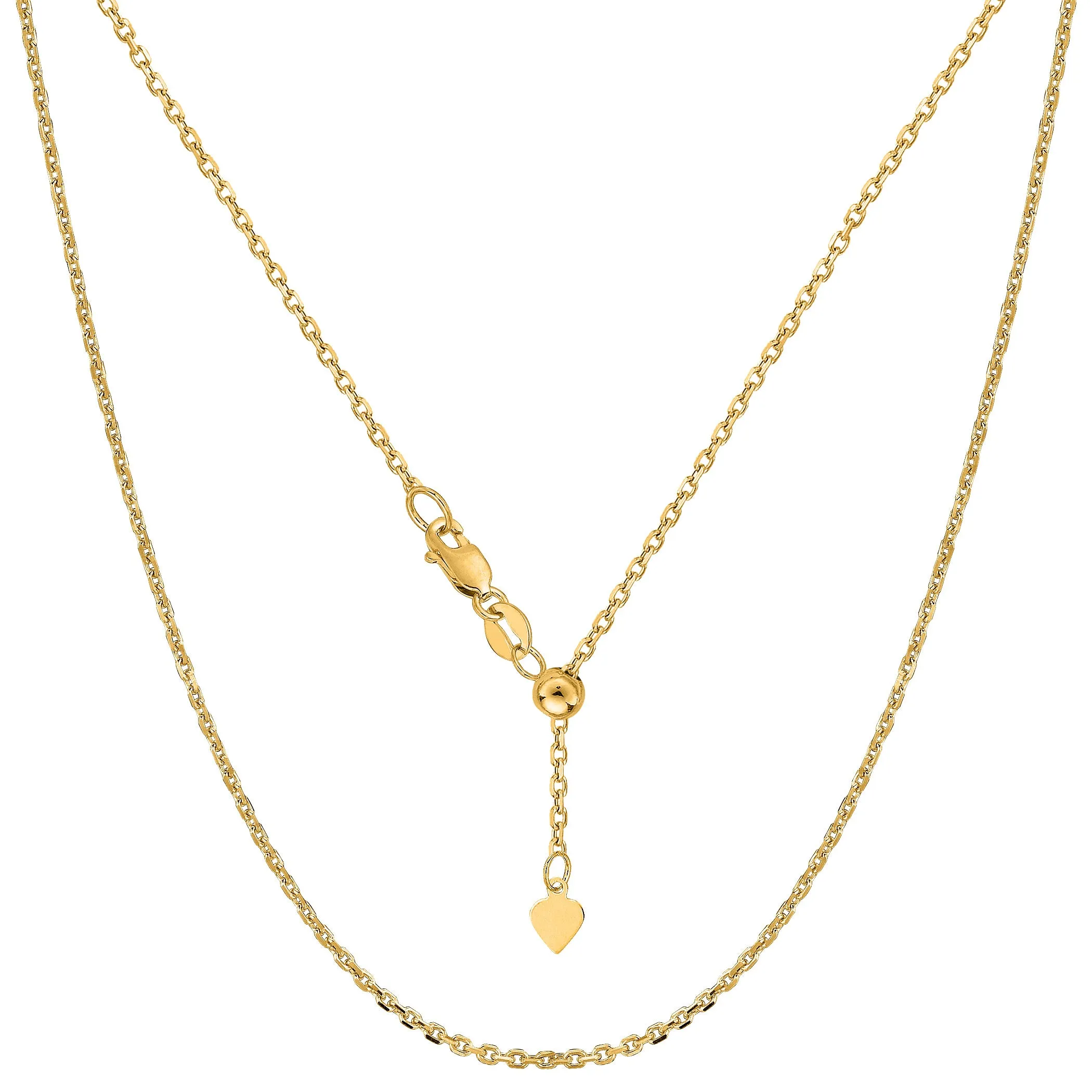 14k Yellow Gold Adjustable Cable Chain Necklace, 0.9mm, 22"