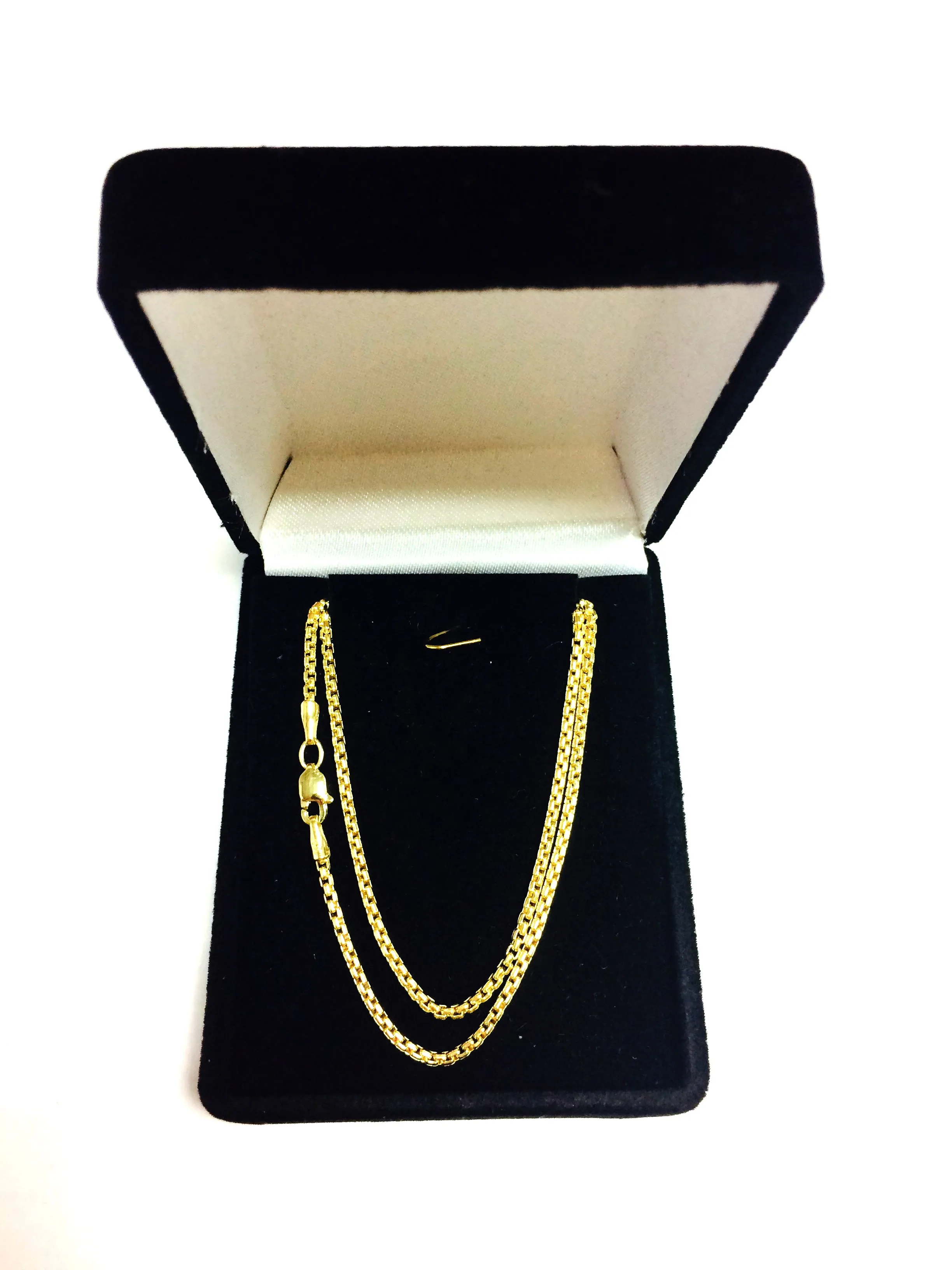 14k Yellow Gold Round Box Chain Necklace, 1.4mm