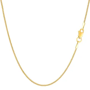 14k Yellow Gold Round Wheat Chain Necklace, 1.15mm