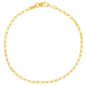 14K Yellow Gold, White Gold or Rose Gold 1.95mm Paperclip Chain Bracelets with Lobster Lock - Diamond-Cut