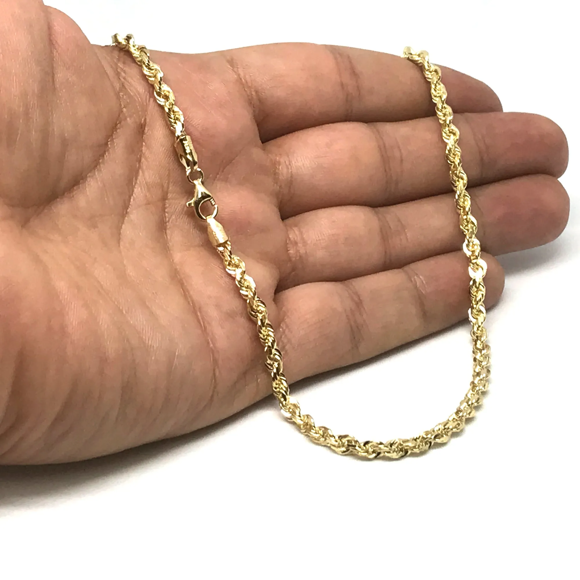 14k Yellow Solid Gold Diamond Cut Rope Chain Necklace, 4.0mm