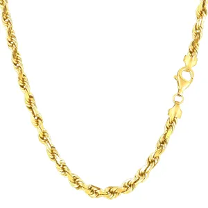 14k Yellow Solid Gold Diamond Cut Rope Chain Necklace, 4.0mm