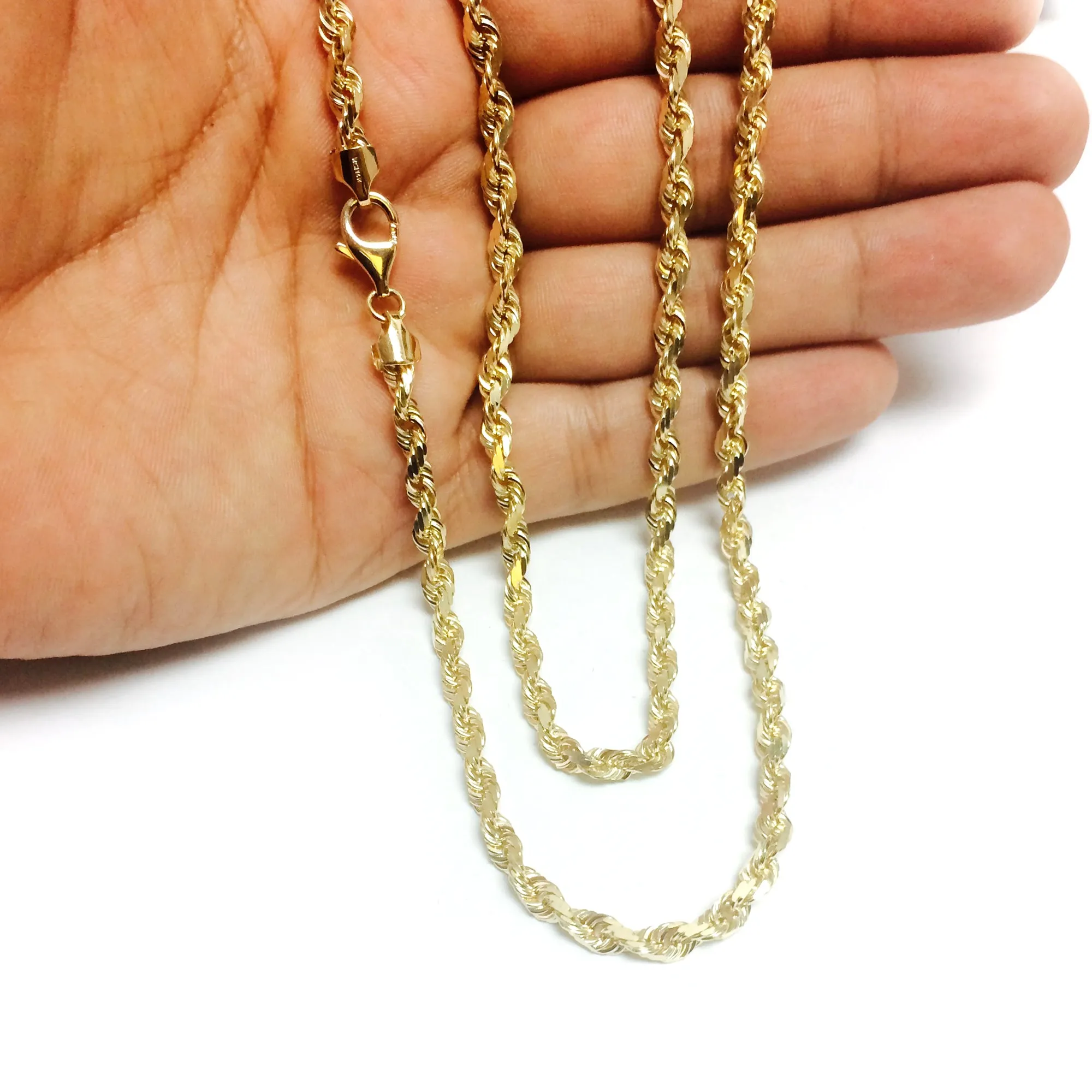 14k Yellow Solid Gold Diamond Cut Rope Chain Necklace, 5.0mm