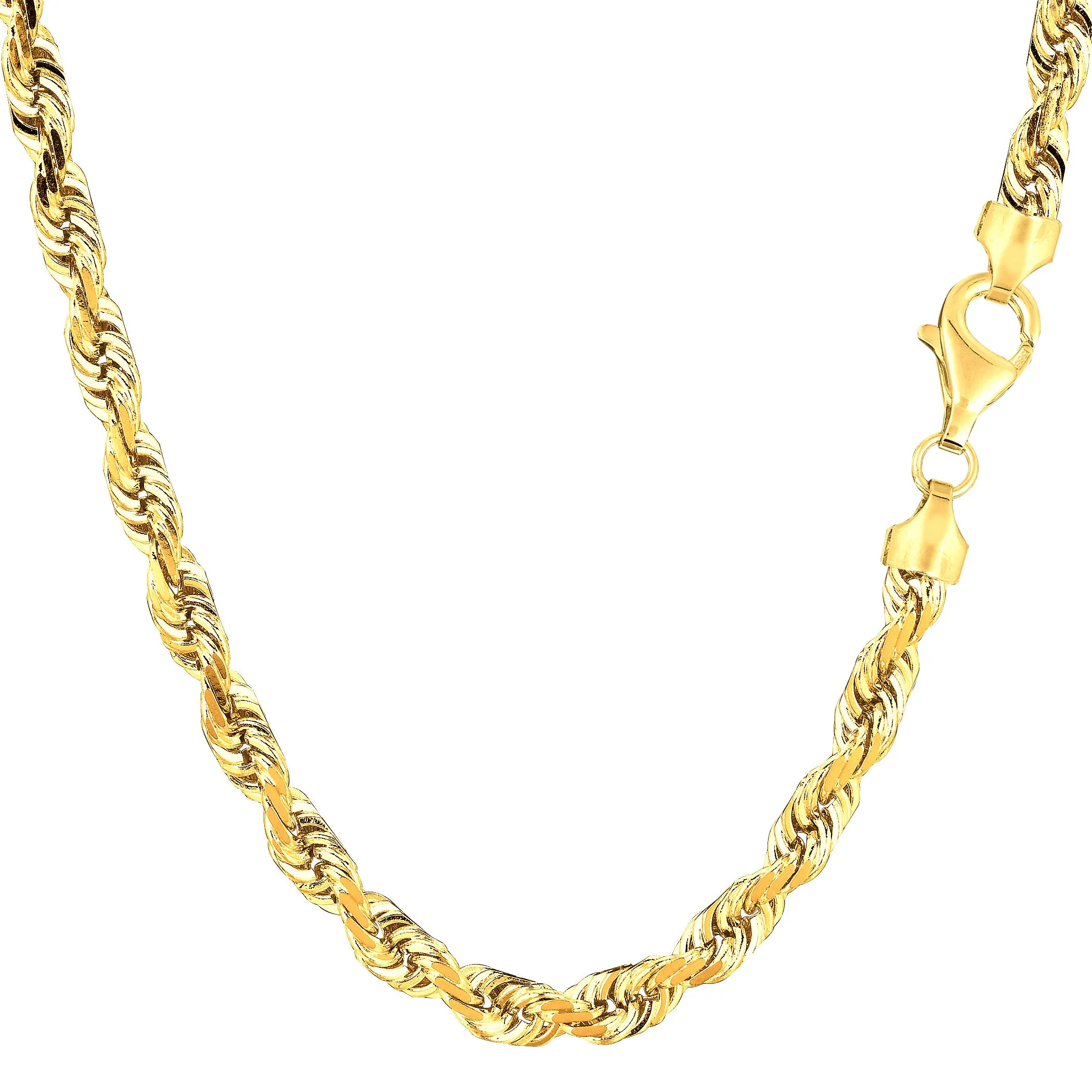 14k Yellow Solid Gold Diamond Cut Rope Chain Necklace, 5.0mm