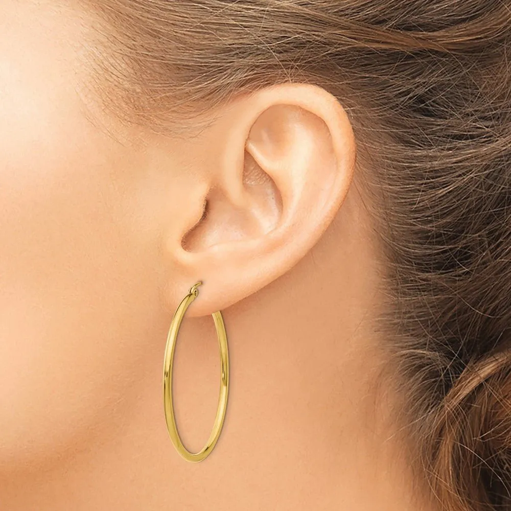 14KT Yellow Polished 2x40mm Lightweight Tube Hoop Earrings