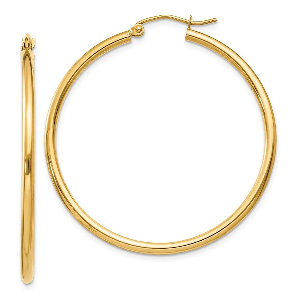 14KT Yellow Polished 2x40mm Lightweight Tube Hoop Earrings