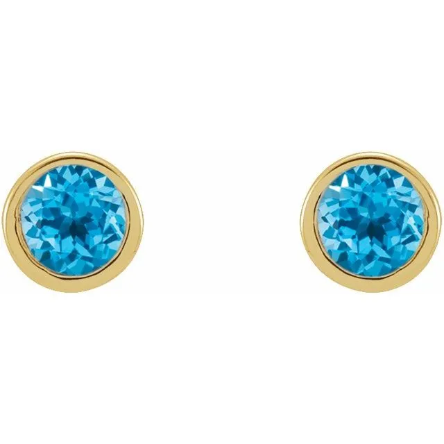 14KY/Swiss Blue Topaz/Micro Round 2.5MM Bezel Set Earring