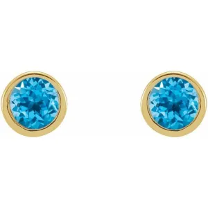 14KY/Swiss Blue Topaz/Micro Round 2.5MM Bezel Set Earring