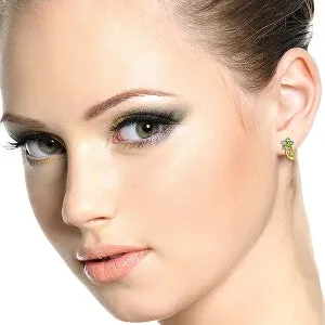 1.72 Carat 14K Solid Yellow Gold Flora Blue Topaz Peridot Clip Earrings