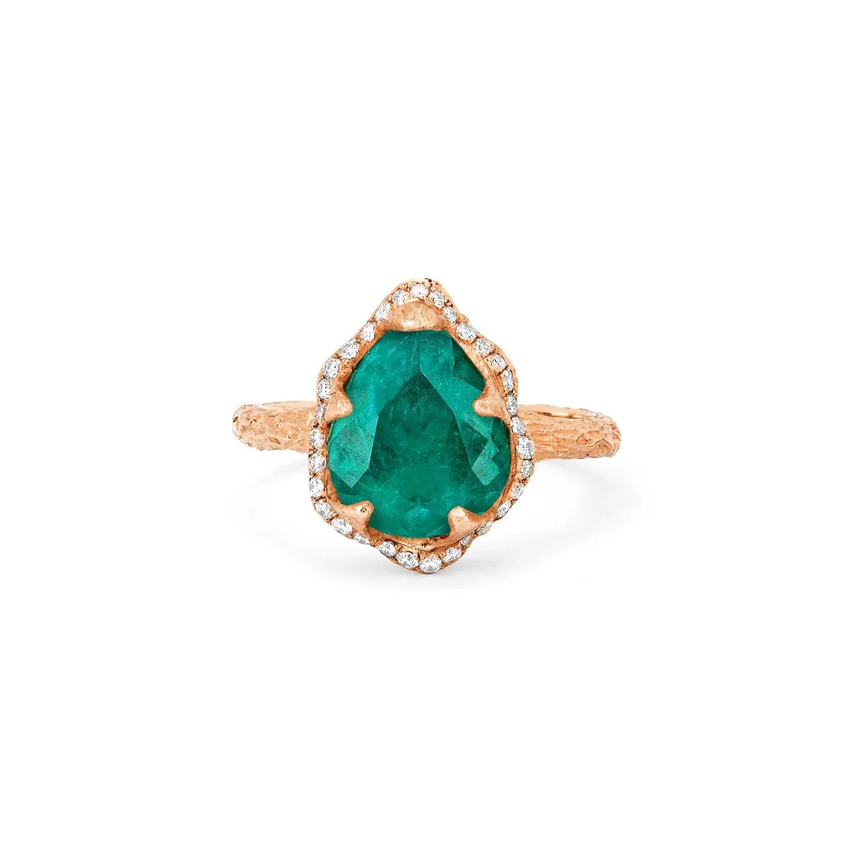 18k Baby Queen Water Drop Colombian Emerald Ring with Full Pavé Diamond Halo