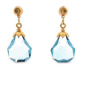 18K Rose Gold and Blue Topaz Drop Earrings