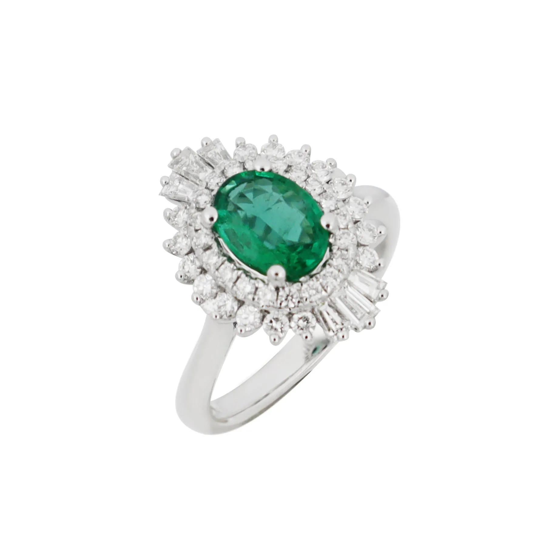 18K White Gold 0.80ct Emerald and Diamond Ring - 20729196