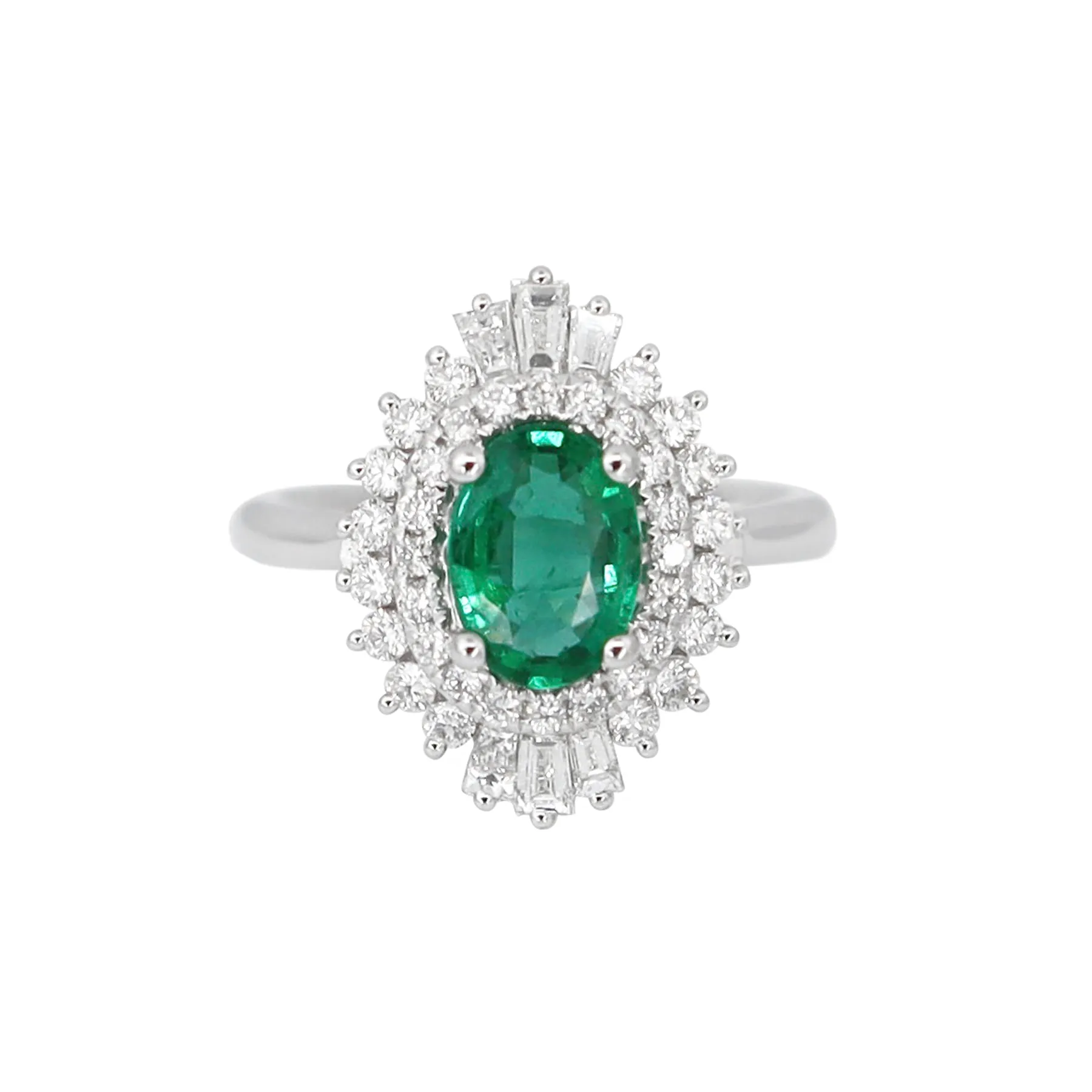 18K White Gold 0.80ct Emerald and Diamond Ring - 20729196