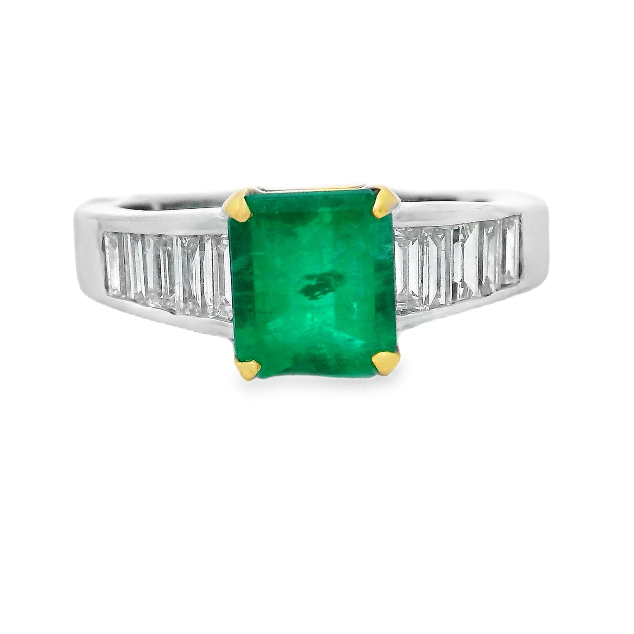 18k White Gold Diamond and Emerald Ring