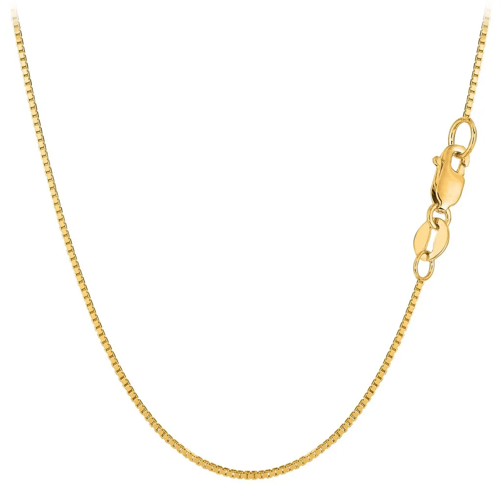 18k Yellow Solid Gold Mirror Box Chain Necklace, 0.6mm