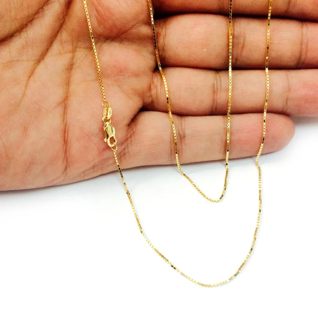 18k Yellow Solid Gold Mirror Box Chain Necklace, 0.6mm