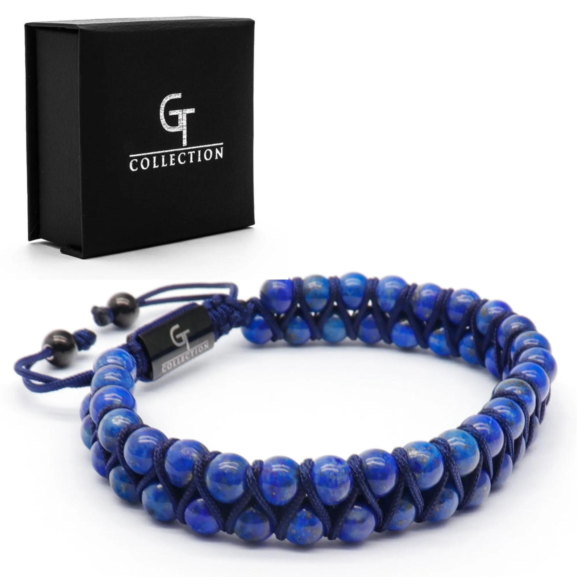 2 PIECE SET - LAPIS LAZULI Double Bead & Flatbead Bracelet