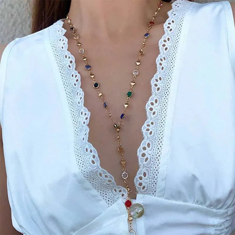 2024 New Luxury Colourful Crystal Zircon Necklace for Women Shiny Rhinestone Long Tassel Choker Bohemian Statement Jewelry Gifts