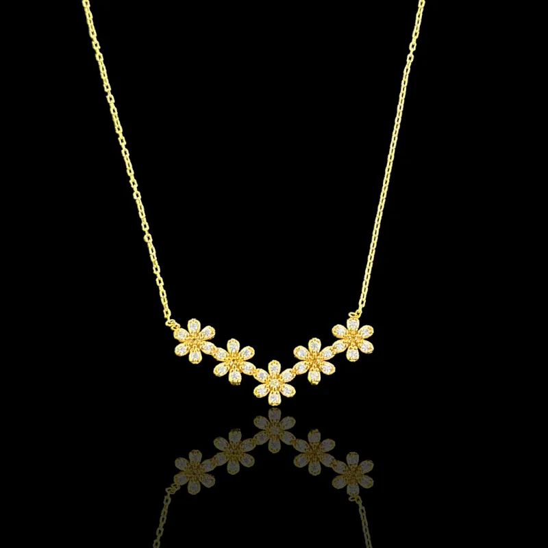 21K Solid Gold Flower Necklace