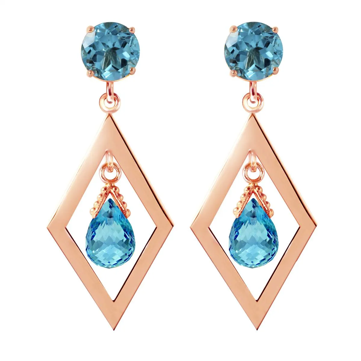 2.4 Carat 14K Solid Rose Gold Blue Topaz Dangling Earrings