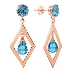 2.4 Carat 14K Solid Rose Gold Blue Topaz Dangling Earrings