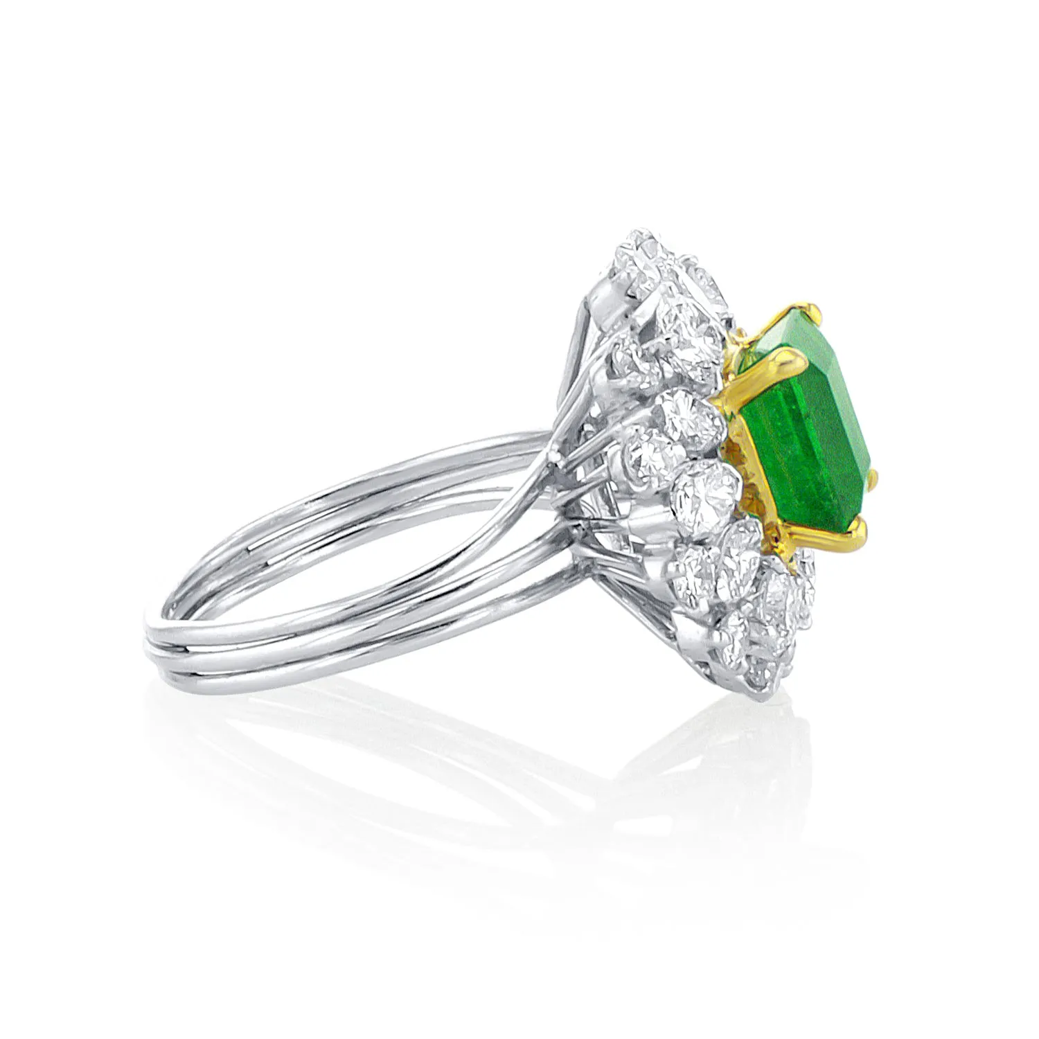 2.50 Carat Green Emerald and Mixed Diamond Halo Ring set in 14K White Gold