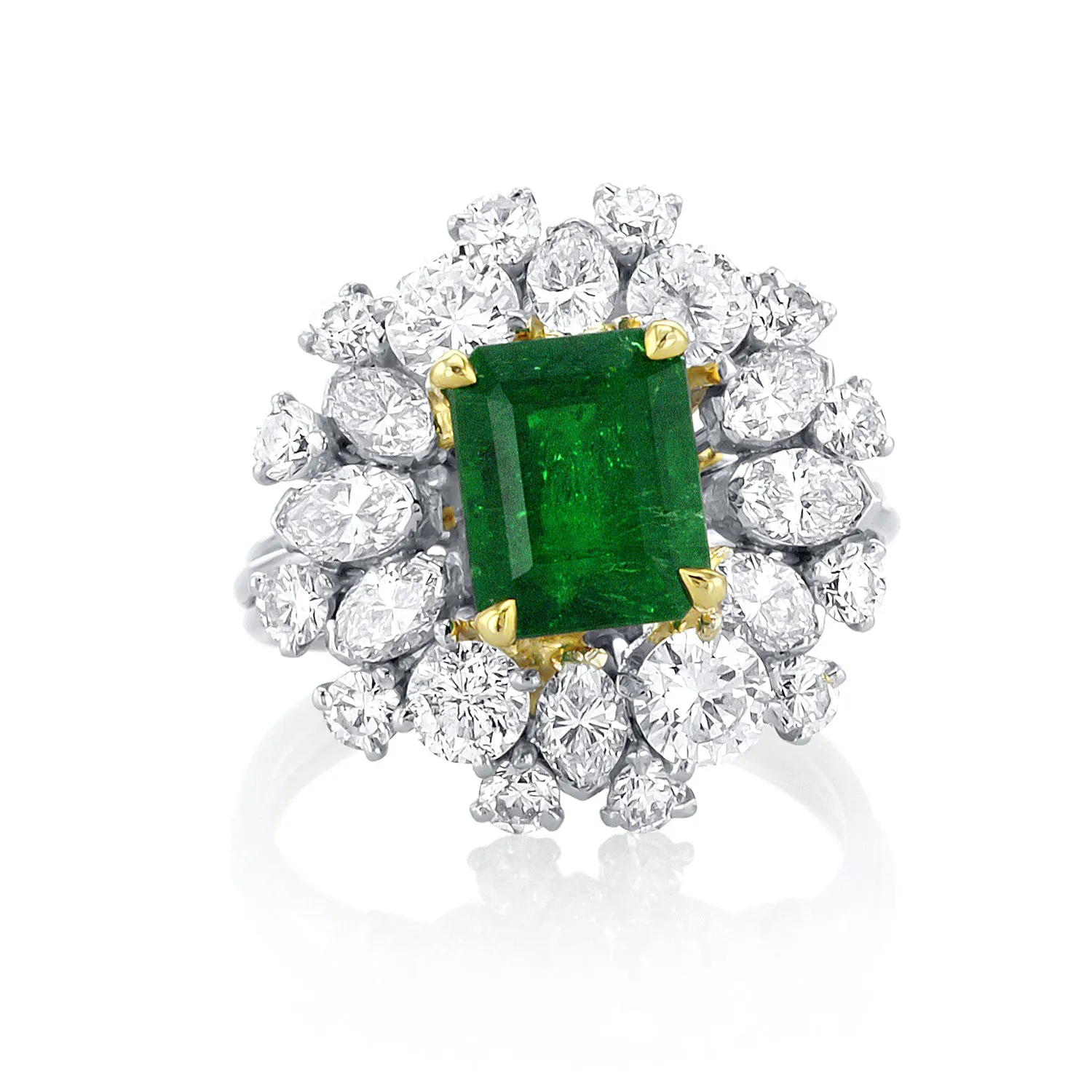 2.50 Carat Green Emerald and Mixed Diamond Halo Ring set in 14K White Gold