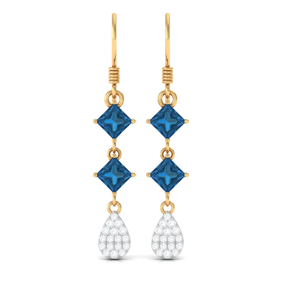 2.75 CT London Blue Topaz and Diamond Drop Dangle Earrings