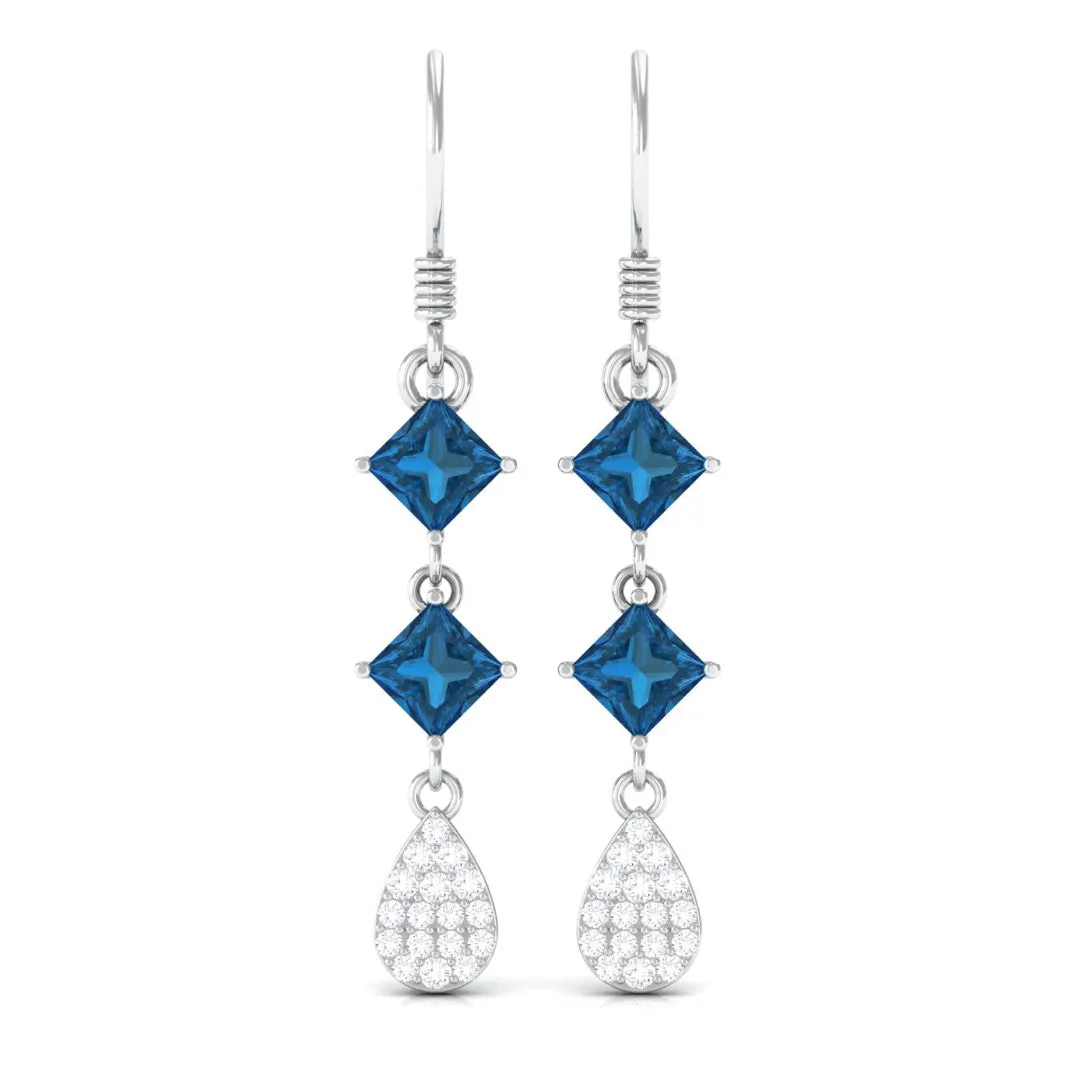 2.75 CT London Blue Topaz and Diamond Drop Dangle Earrings