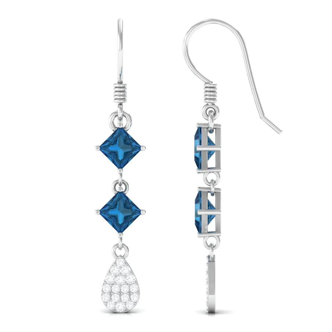 2.75 CT London Blue Topaz and Diamond Drop Dangle Earrings