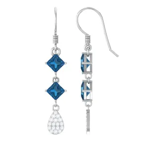 2.75 CT London Blue Topaz and Diamond Drop Dangle Earrings