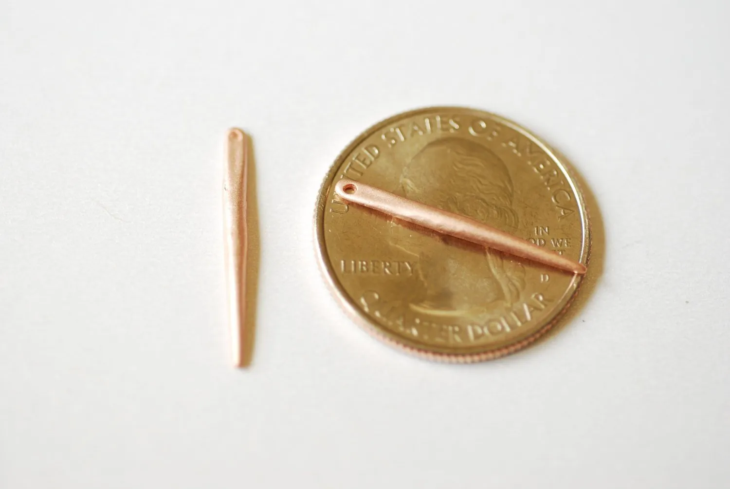 2pcs Matte Vermeil Rose Gold Needle Charm- 18k gold plated over sterling silver needle, dagger, spear, spike, pendulum, Pink Needle Charm,40