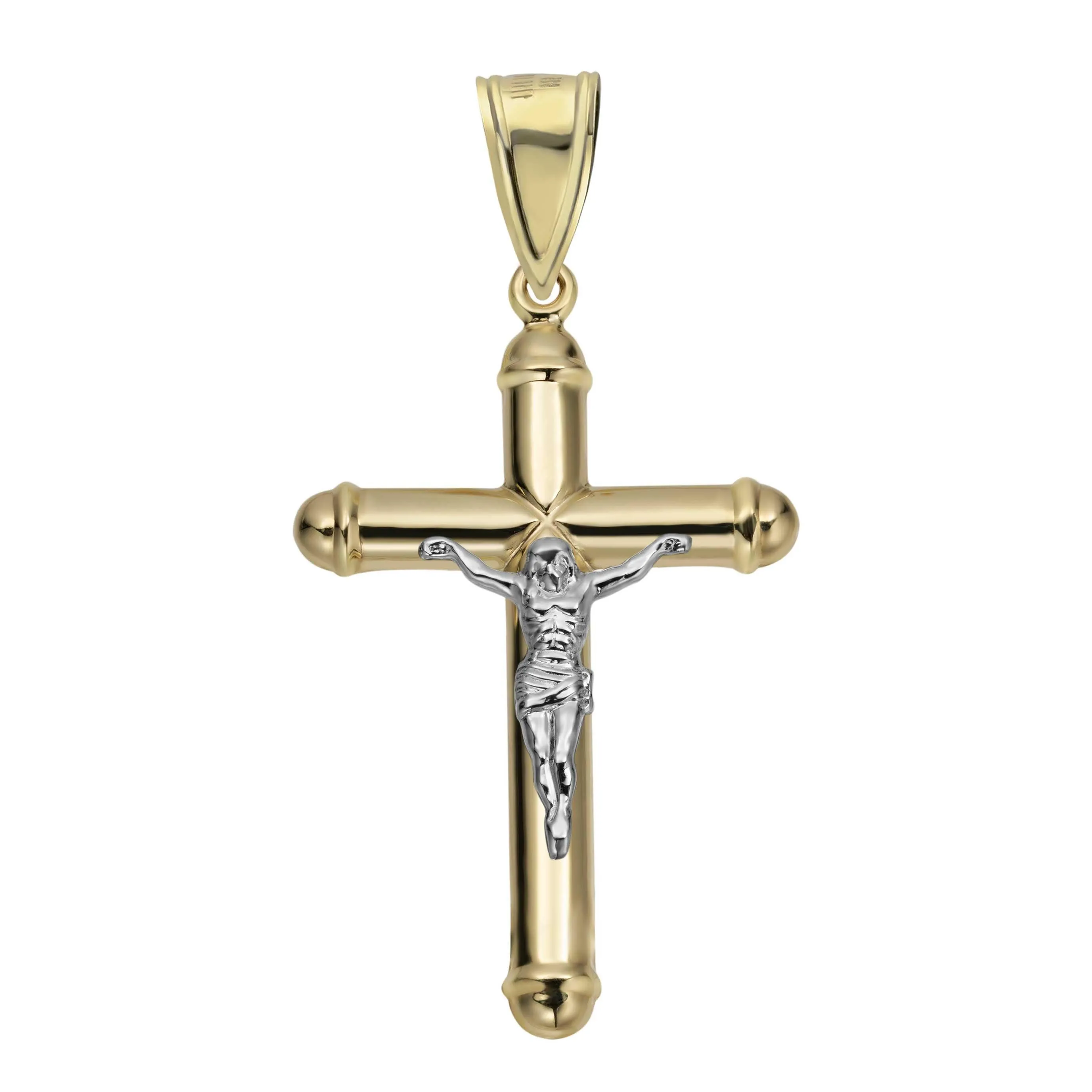 2" Jesus Crucifix Cross Tube Pendant 10K Yellow Gold