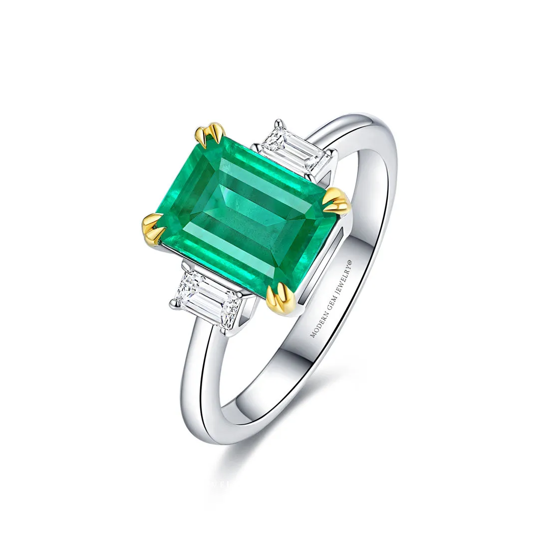 3 Stone Emerald Birthstone Ring in White Gold