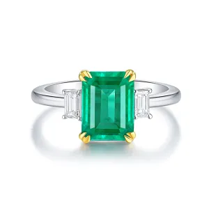 3 Stone Emerald Birthstone Ring in White Gold