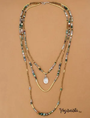 3 Tier Layered Agate Necklace with Teardrop Pendant