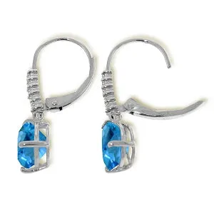 3.15 Carat 14K Solid White Gold Happy Heart Blue Topaz Diamond Earrings