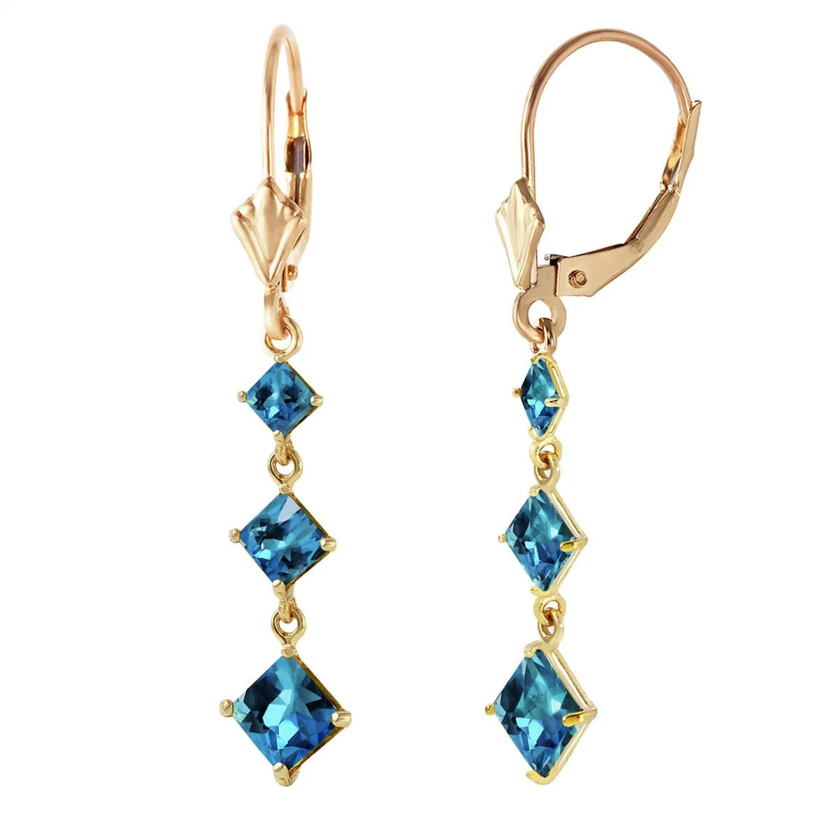 4.79 Carat 14K Solid Yellow Gold Giving Blue Topaz Earrings