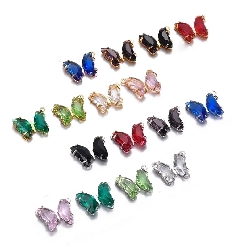 5 Pcs/package Simple Style Shiny Butterfly Stainless Steel Plating Inlay Pendant Jewelry Accessories