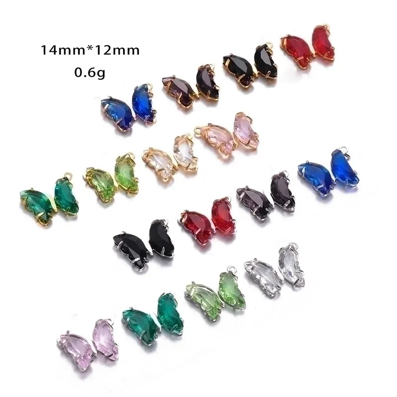 5 Pcs/package Simple Style Shiny Butterfly Stainless Steel Plating Inlay Pendant Jewelry Accessories