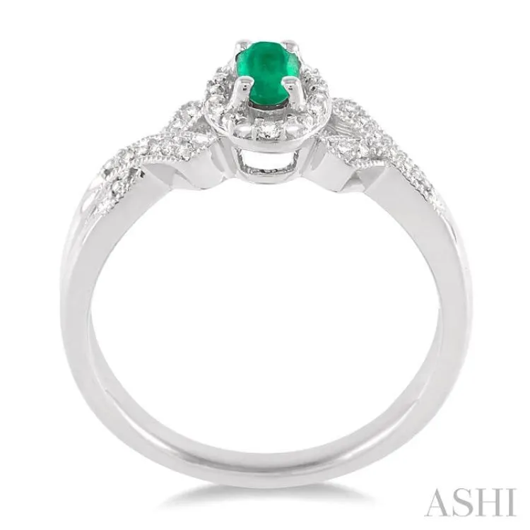 5x3 mm Oval Cut Emerald and 1/50 Ctw Single Cut Diamond Ring in Sterling Silver