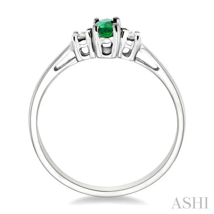 5x3mm Oval Cut Emerald and 1/20 Ctw Round Cut Diamond Ring in 10K White Gold