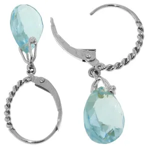 6 Carat 14K Solid White Gold Feels Great Blue Topaz Earrings