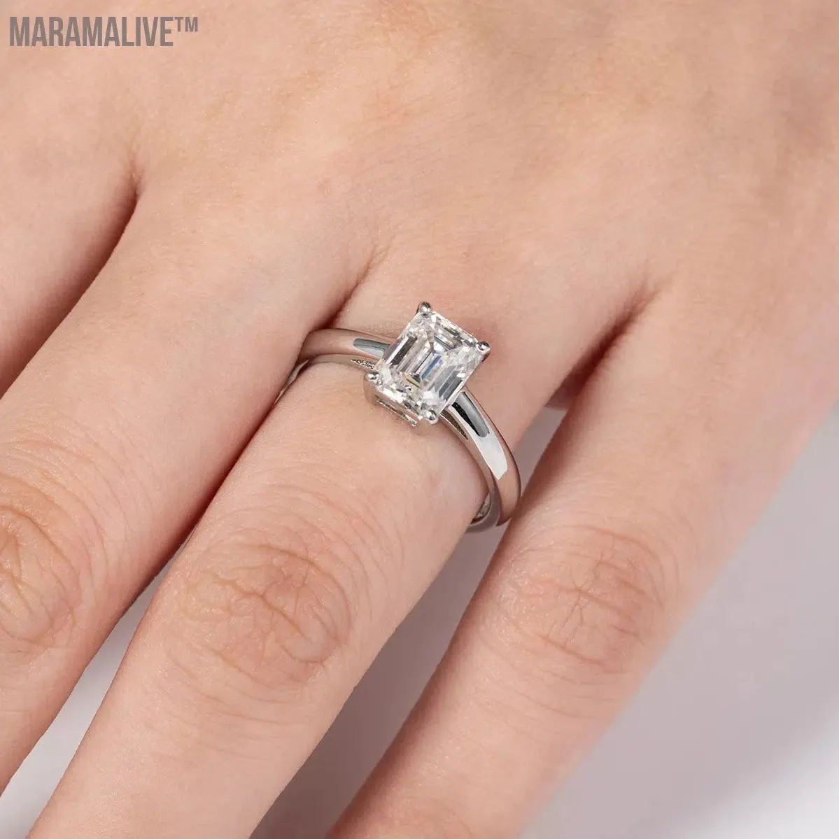 6x8mm 2ct Emerald Cut Moissanite Engagement Wedding Ring 925 Sterling Silver Rings For Women Jewelry