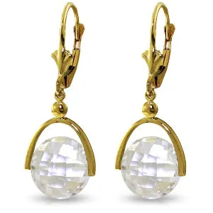 7.5 Carat 14K Solid Yellow Gold Leverback Earrings Checkerboard Cut White Topaz